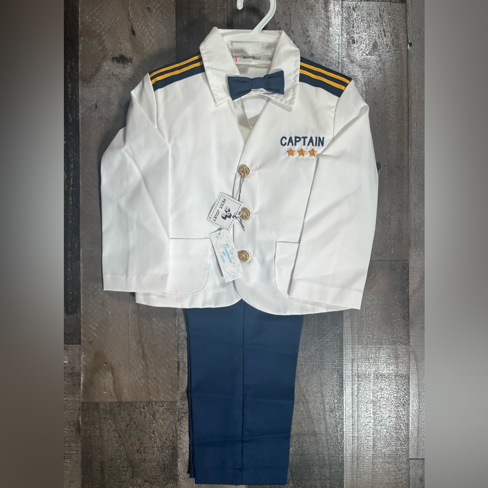 NEW 4 Piece Petit Jouet Vintage Captain Sailor Love Boat Bowtie 4T Toddler